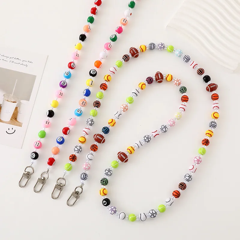 Fashion Beaded Phone Lanyard Billiards Number Ball Pendant Bag Charm For Women Colorful Crossbody Mobile Phone Chain Accessory