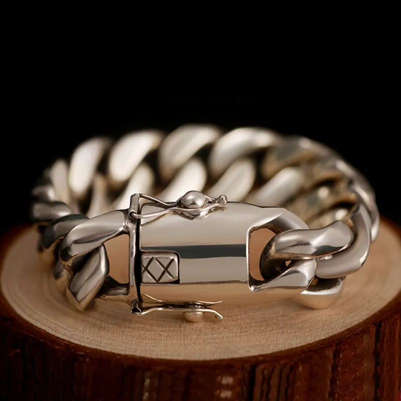 Bracelet À Mailles Cubaines En Cuivre Épais Large Style Punk Hip Hop Bijoux Pour Hommes Et Femmes