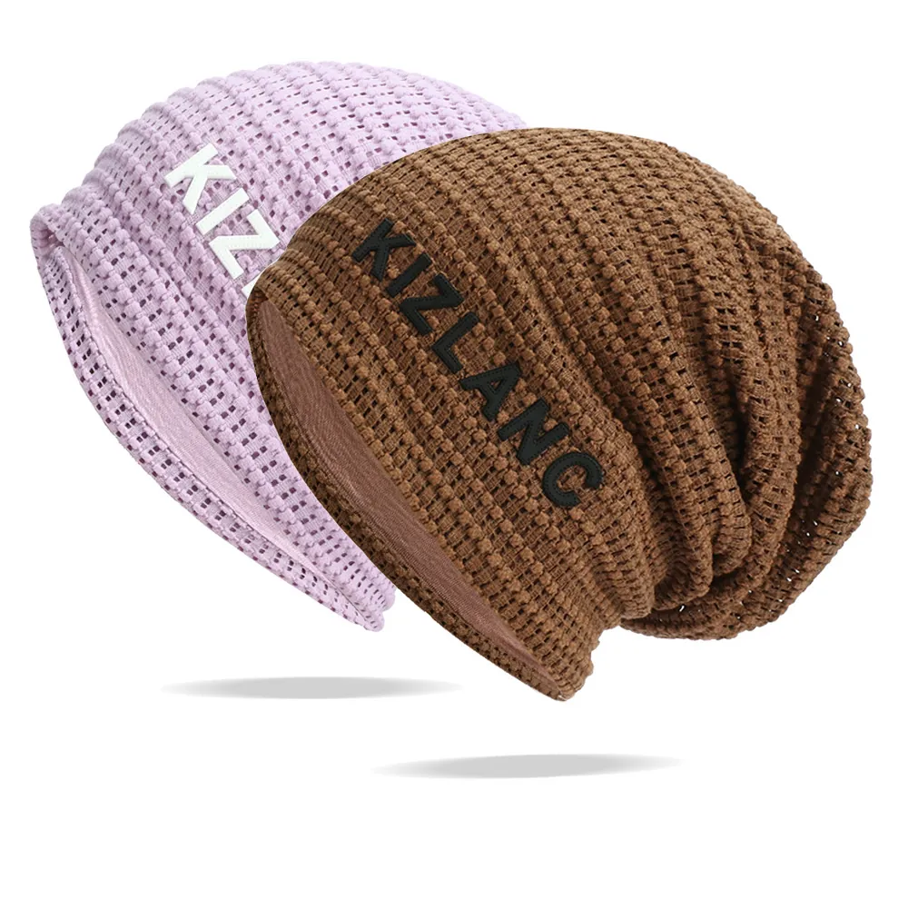 Breathable Hollow Knit Slouchy Beanie Hat Thin Double Layer Mesh Acrylic Headscarf Cap For Men Women Casual Daily Summer