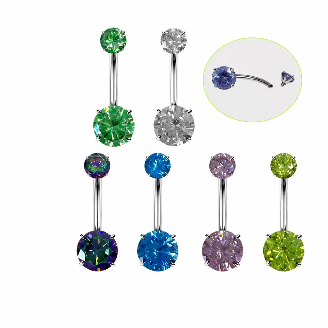 G23 Titanium Belly Button Ring Zircon Four Prong Inlaid Curved Barbell Piercing Jewelry For Women Body Piercing