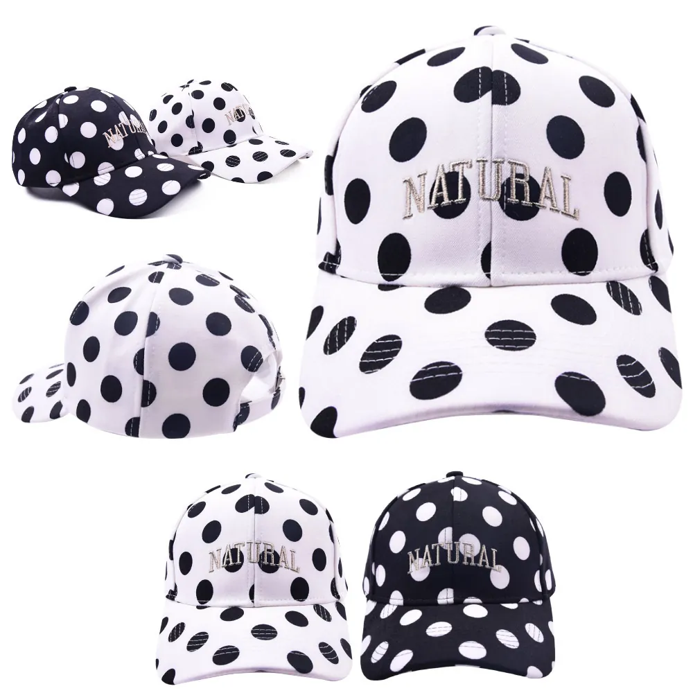 Cotton Baseball Cap Polka Dot Pattern Natural Letter Embroidery Curved Brim Retro Casual Fashion Adjustable Sun Hat