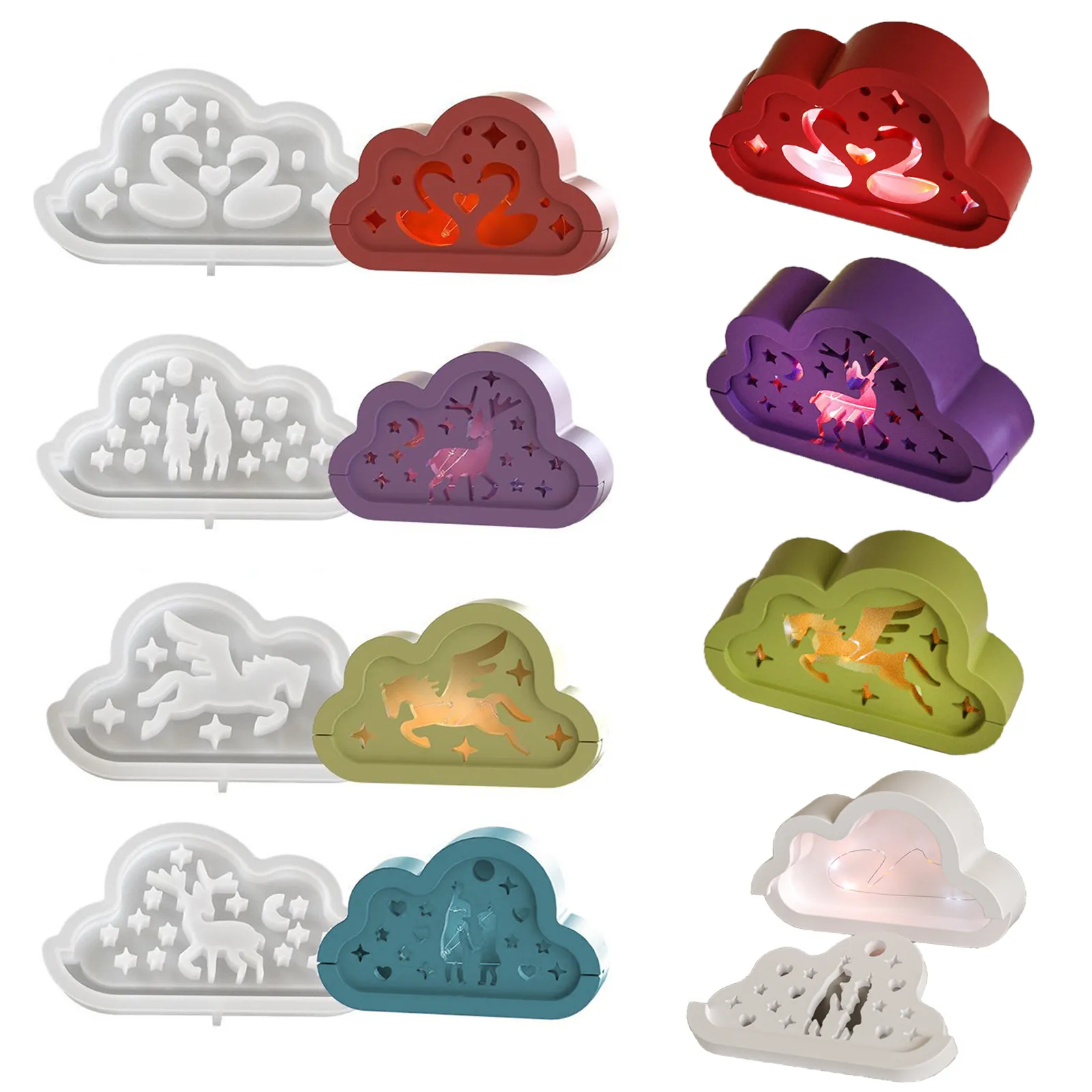 Cloud Storage Box Silicone Mold DIY Epoxy Resin Plaster Craft For Desktop Night Light Decor Elk Pegasus Swan