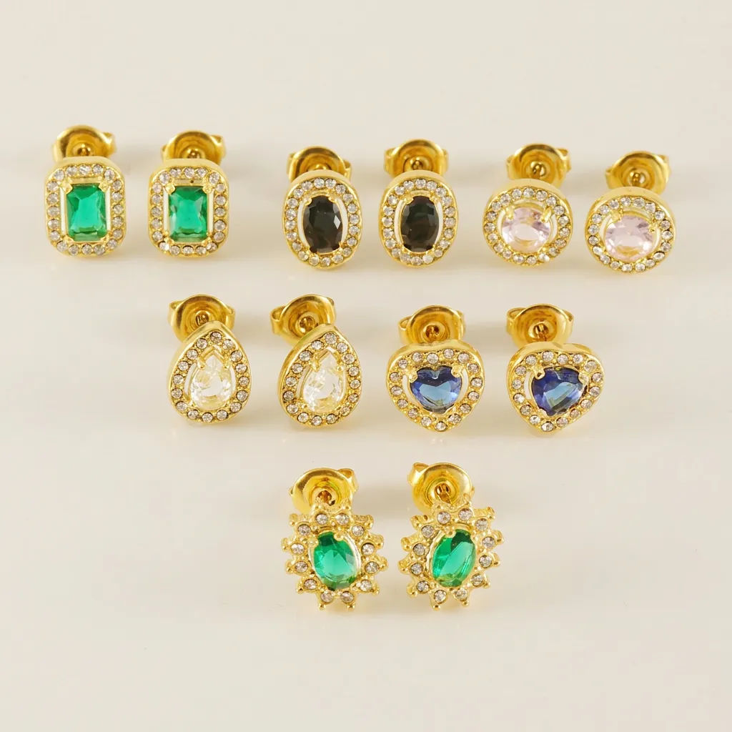 Boucles D'Oreilles Coeur En Zircon Plaqué Or 18K Acier Inoxydable Goutte D'Eau Tournesol Géométrique Bijoux Luxe Femme