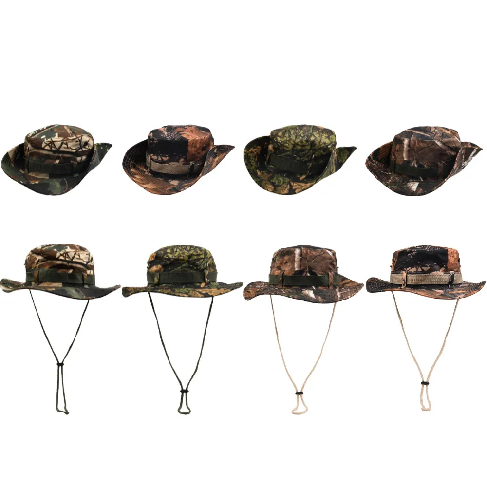Cappello da Pescatore Mimetico all'Aperto in Poliestere Protezione Solare Con Cinturino Regolabile per Uomo Donna Arrampicata Boonie Hat