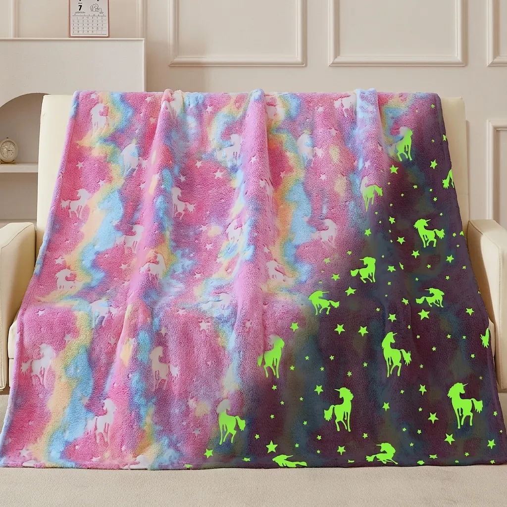 Glow In The Dark Flannel Blanket Soft Plush Throw For Bed Sofa Cartoon Pattern For Kids Adults Christmas Halloween Home