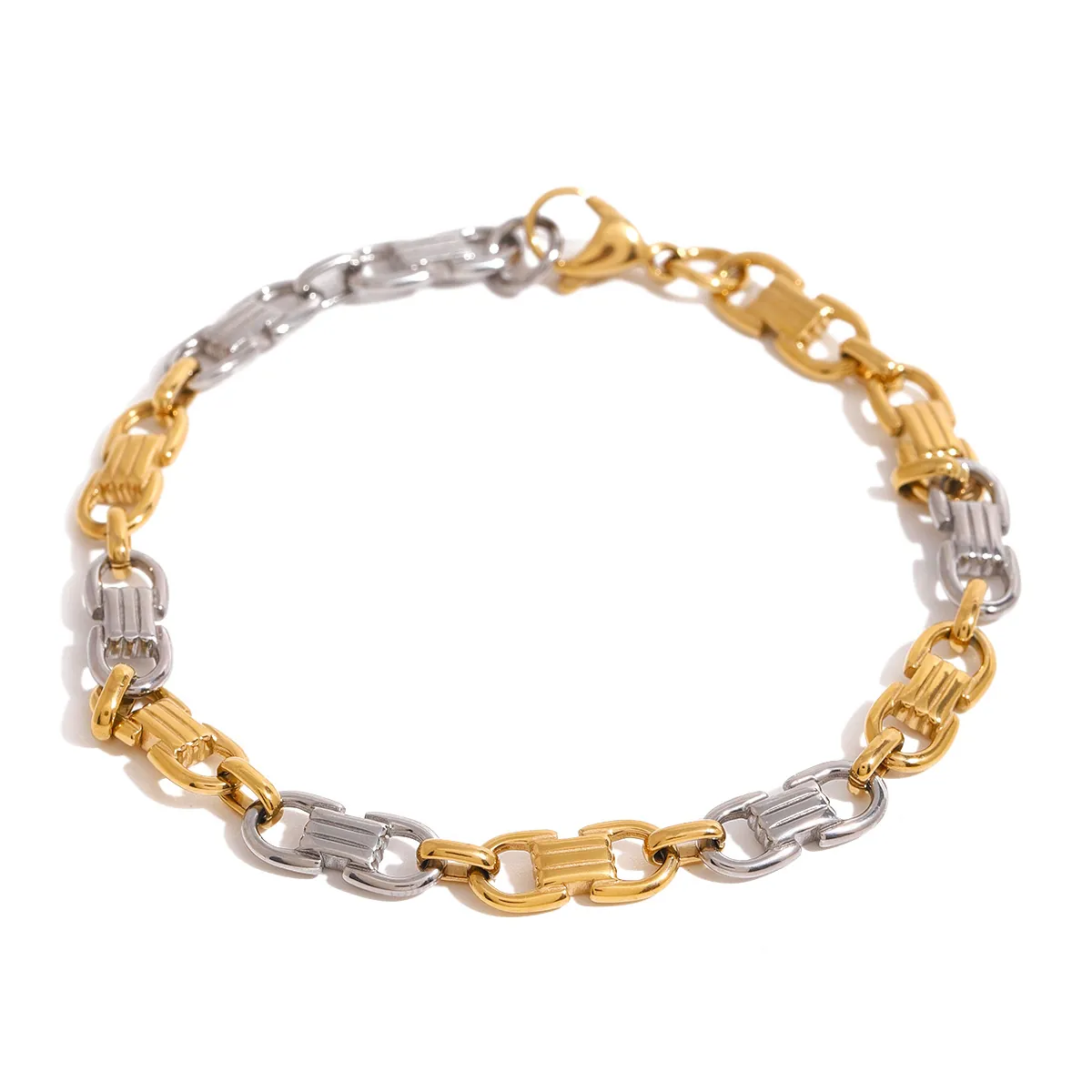 Bracelet Chaîne en Acier Inoxydable Bicolore pour Femmes Minimaliste Géométrique U-link Bracelet Cubain Bijoux Imperméables