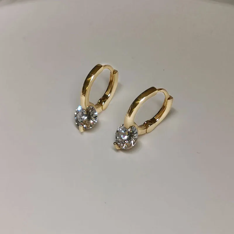 Round Cubic Zirconia 925 Sterling Silver Hoop Drop Earrings Minimalist Simple Jewelry For Women