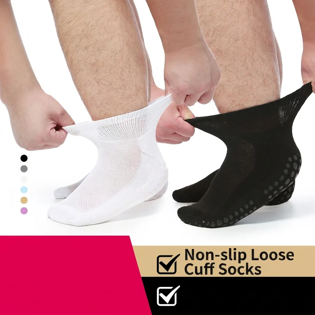 Diabetic Socks For Men Women Non Binding Loose Fit Anti Slip Bamboo Polyester Blend Breathable Antibacterial Casual