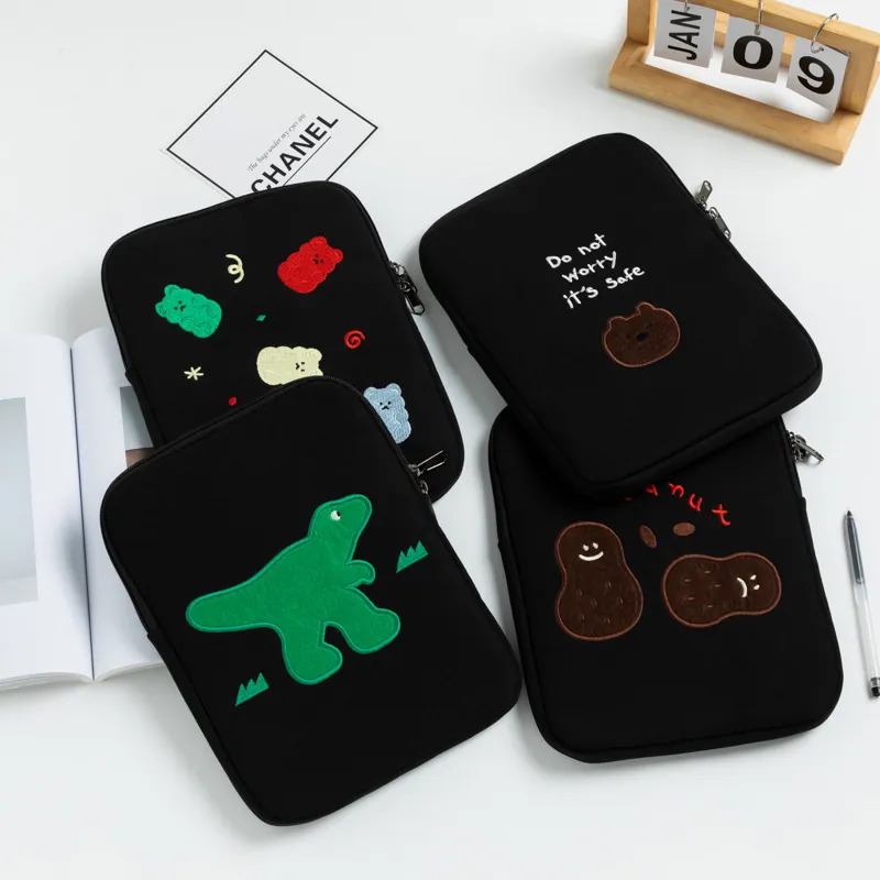 Custodia Per Laptop Antiurto Imbottita Borsa Per Tablet Protettiva Poliestere Morbido Kawaii Ricamo Cartoni Animati