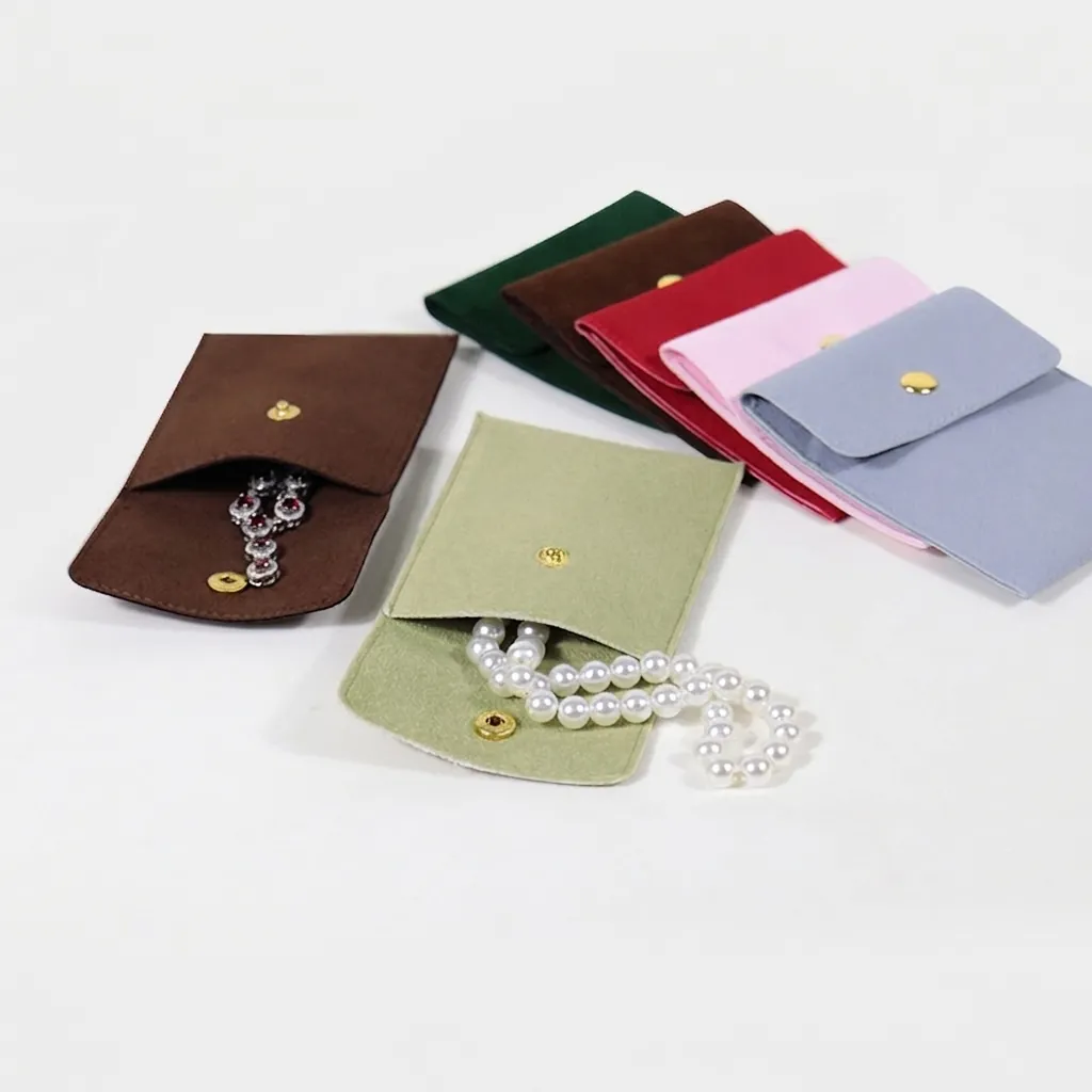 Pochette Bijoux Velours Microfibre Sac De Rangement Avec Bouton Pression Métal Pour Bagues Colliers Boucles Oreilles Élégant Voyage