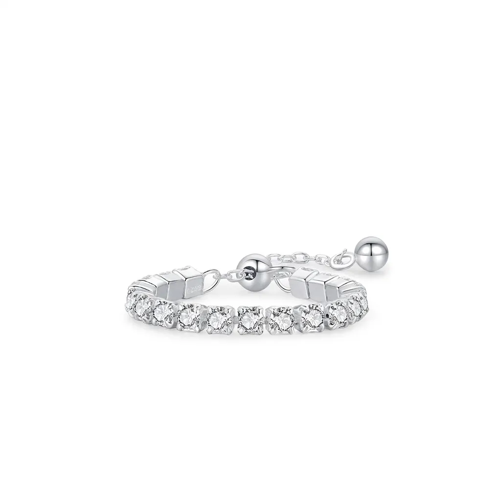 925 Sterling Silver Adjustable Chain Ring For Women Minimalist Zirconia Row Eternity Band Elegant Slider Finger Jewelry