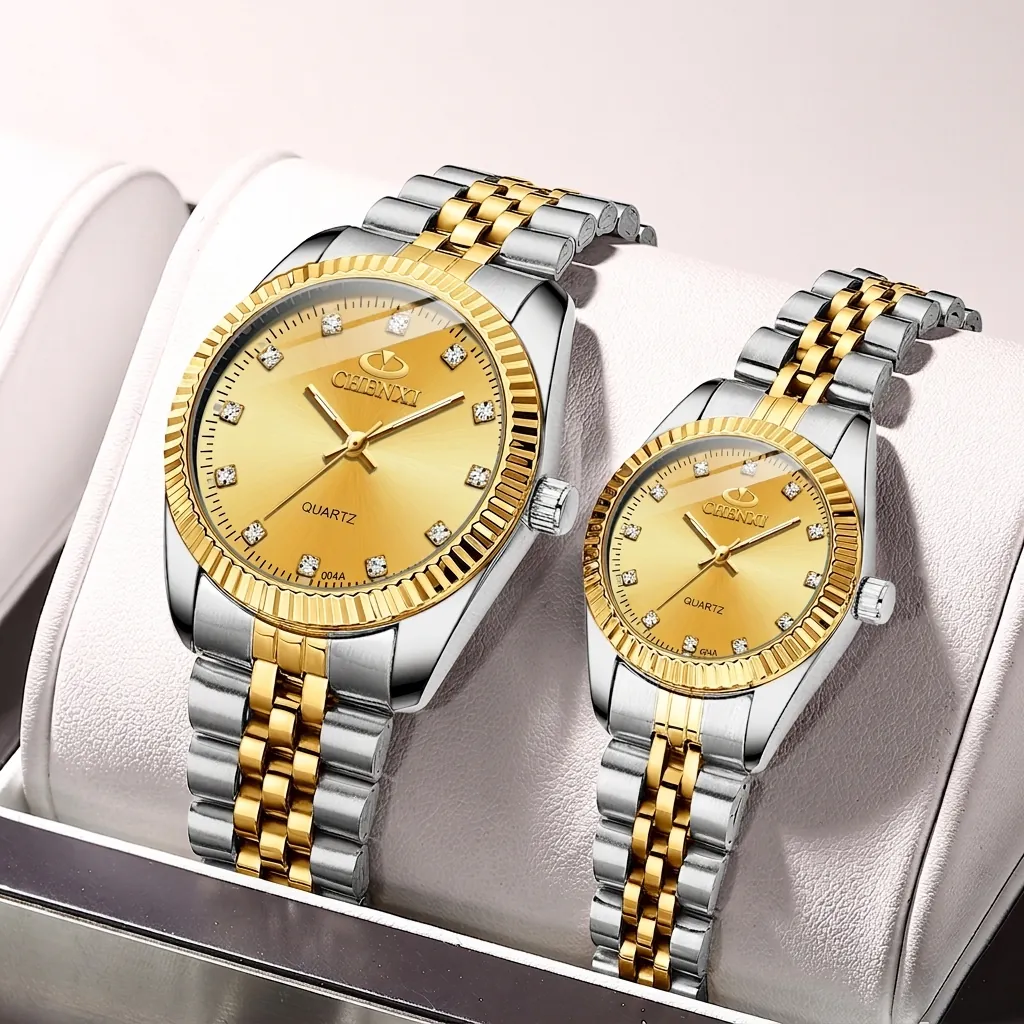 Quartz Watch Stainless Steel Band Rhinestone Dial Luminous Waterproof Business Fashion Wristwatch For Men Women