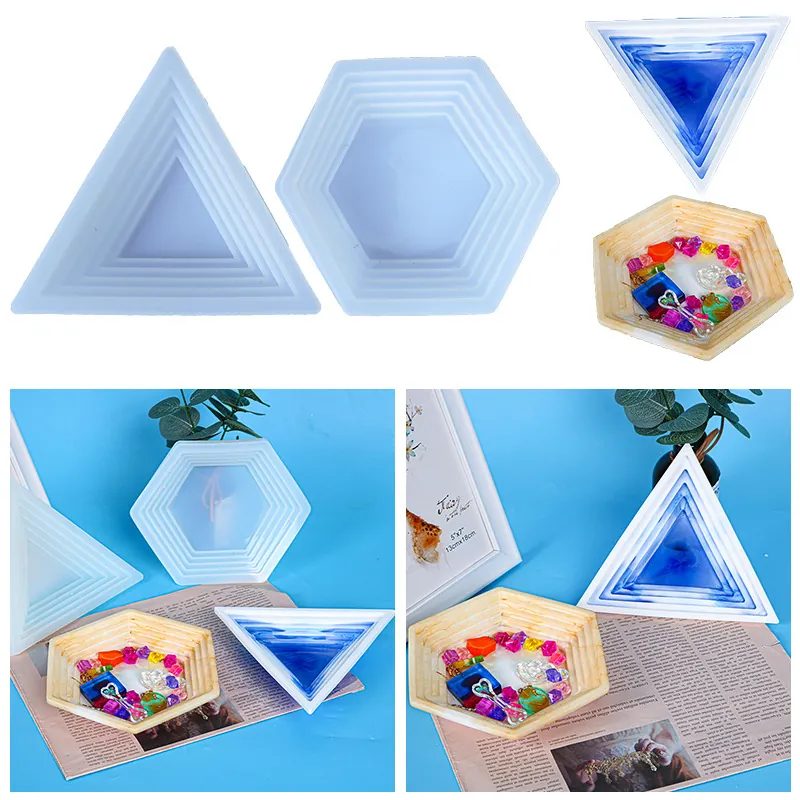 Geometric Step Tray Silicone Mold Triangle Hexagon Layered For DIY Resin Craft Jewelry Storage Desktop Organizer Non-Stick