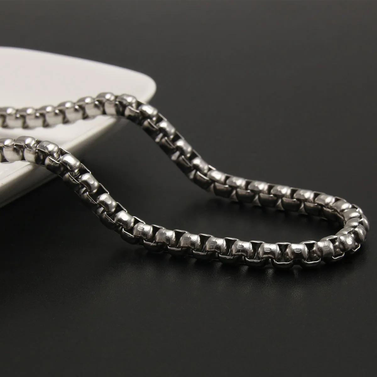 Stainless Steel Round Box Chain Necklace Minimalist Hip Hop Jewelry For Men Women High Polished Venetian Link