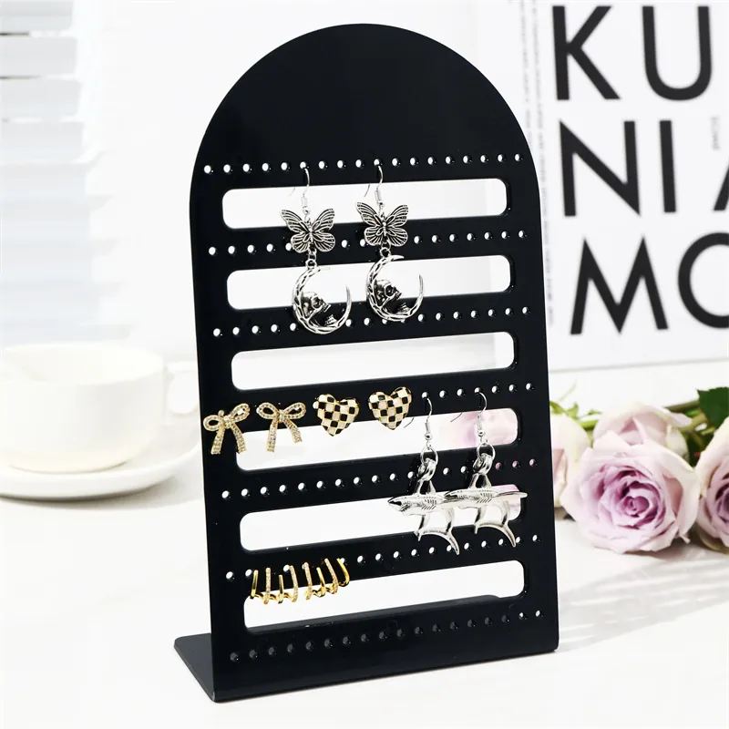 Earring Display Stand Arched L-Shaped Acrylic Jewelry Organizer Stud Holder Multi-Hole Plastic Rack Desktop Storage