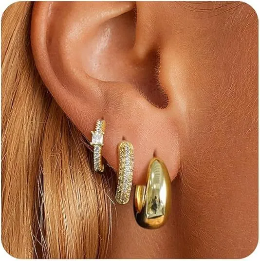 Geometric Rhinestone Copper Hoop Earring Set Fashion Light Luxury Cartilage Earrings For Women Daily Wear Jewelry