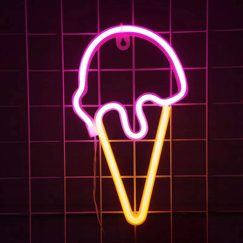 Ice Cream Neon Light Sign LED Decorative Lamp USB Battery Operated For Bedroom Party Room Aesthetic Decor