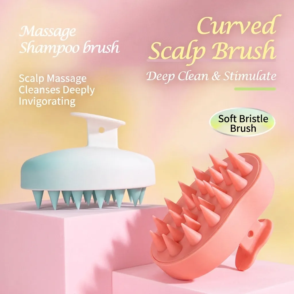 Scalp Massage Shampoo Brush Gradient Color Soft TPE Bristles Deep Cleaning Hair Scrubber Head Massager Ergonomic Handle