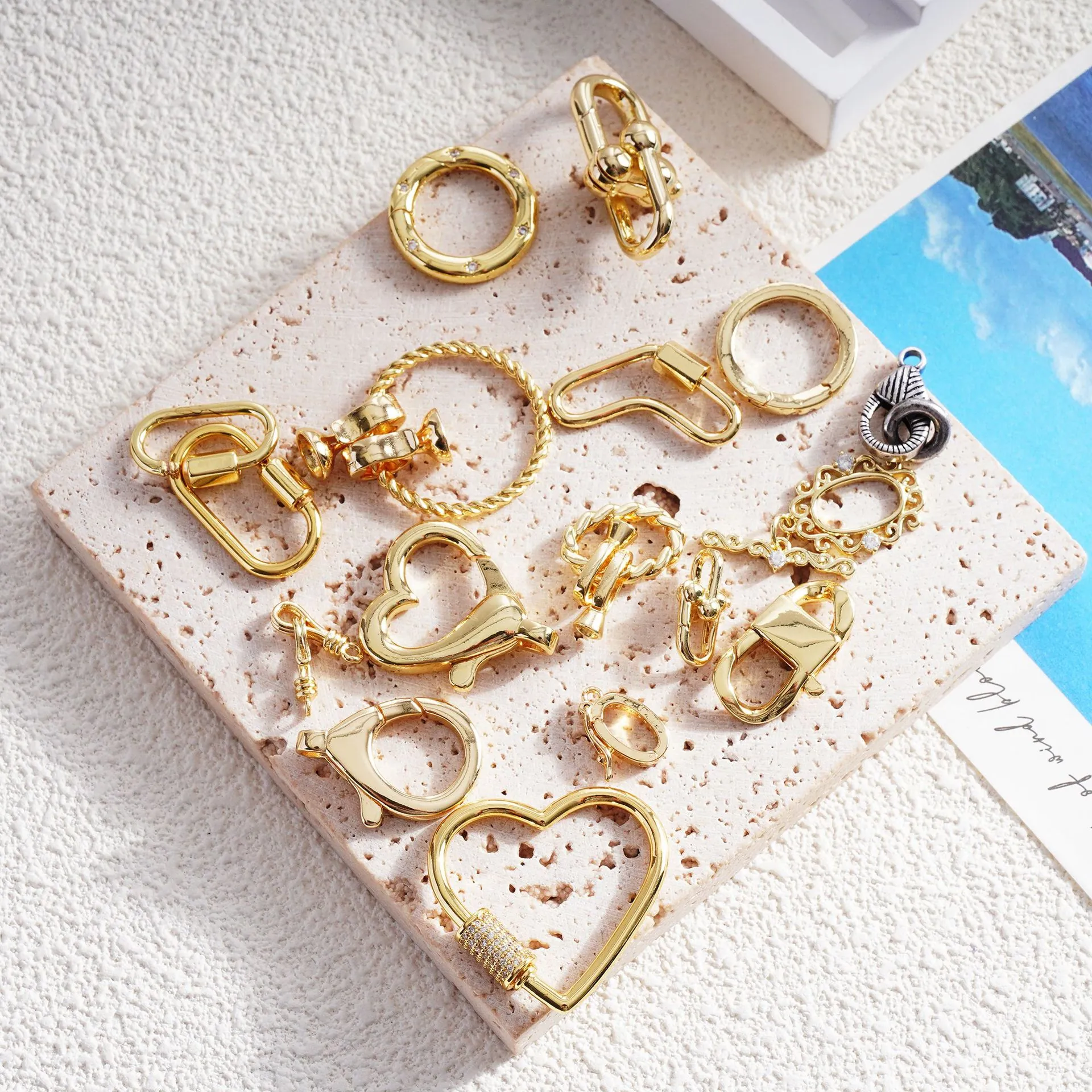 Brass Jewelry Clasps Necklace Connectors DIY Findings Copper Gold Plated Heart Oval Round Geometric Shapes For Jewelry Making