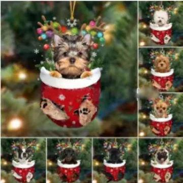 Weihnachtsbaum Anhänger Acryl Hund In Roter Socke Rentiergeweih Feiertagsdeko Für Hundeliebhaber