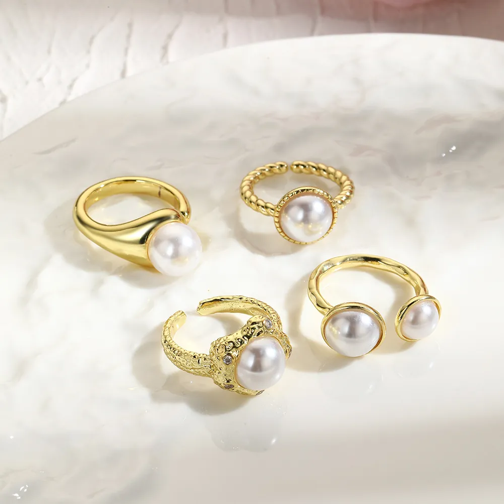 Vintage Artificial Baroque Pearl Open Ring For Women Adjustable Copper 18K Gold Plated Zircon Elegant Fashion Jewelry Gift