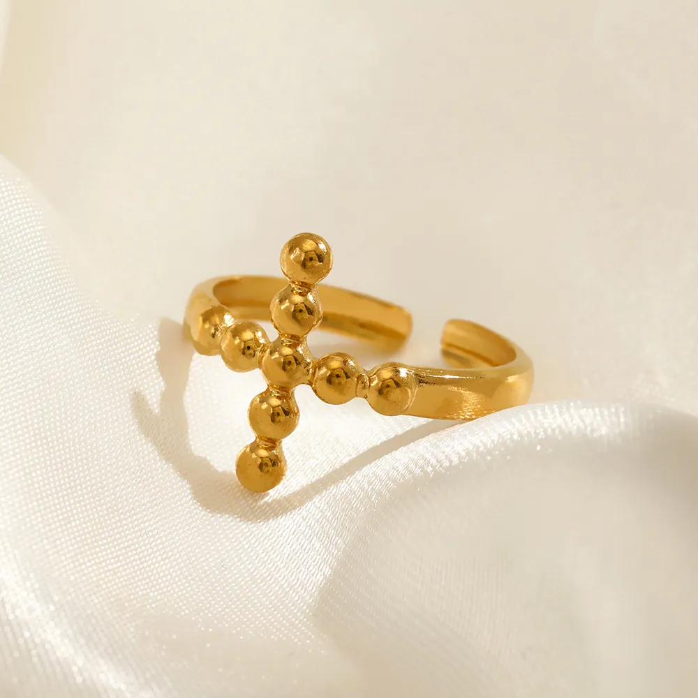 Anello In Acciaio Inossidabile Con Croce Di Perle Regolabile Stile Boho Retrò Gioielli Di Alta Qualità Per Donna