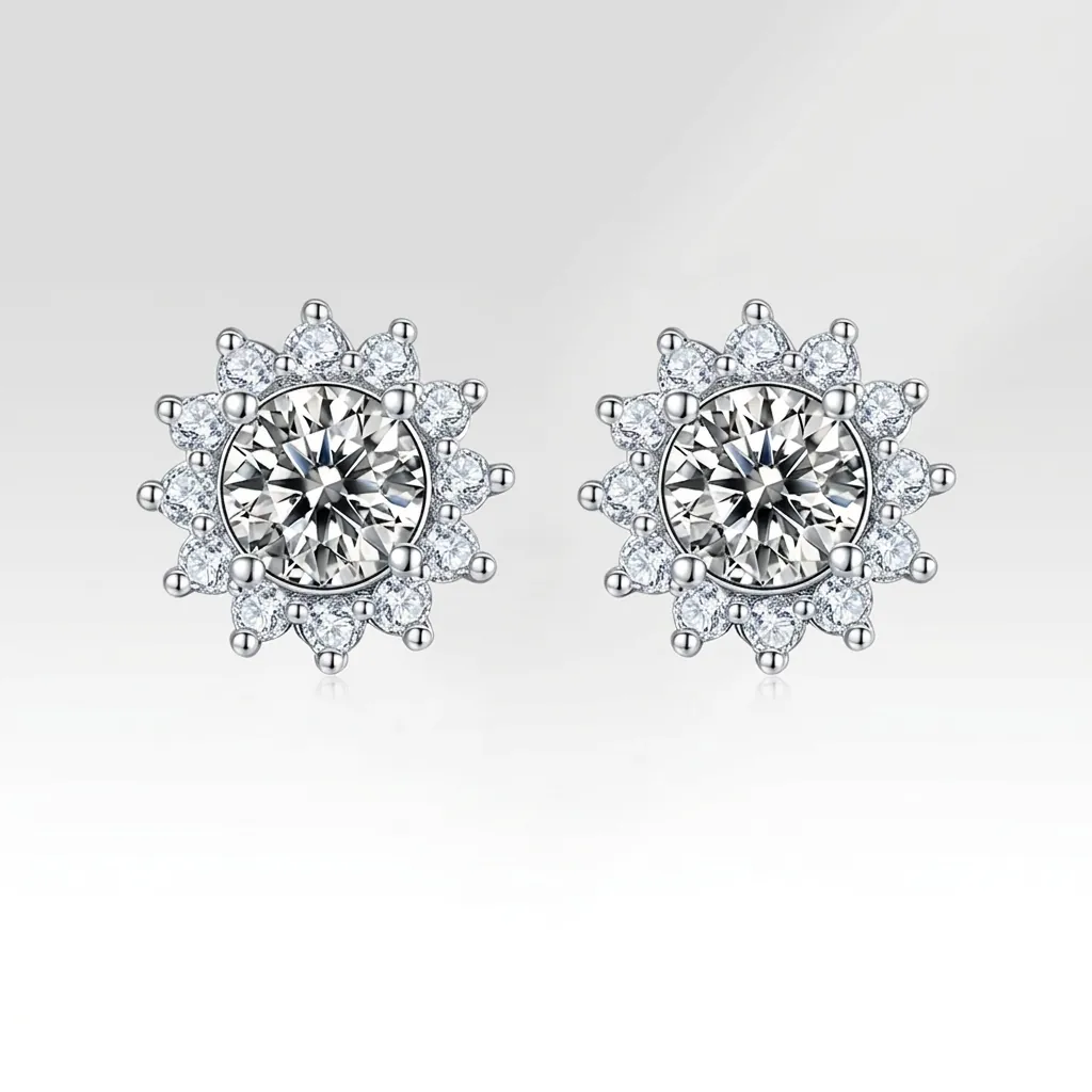 925 Sterling Silver Moissanite Stud Earrings For Women 18K White Gold Plated Halo Heart Elegant Wedding Fine Jewelry Earrings