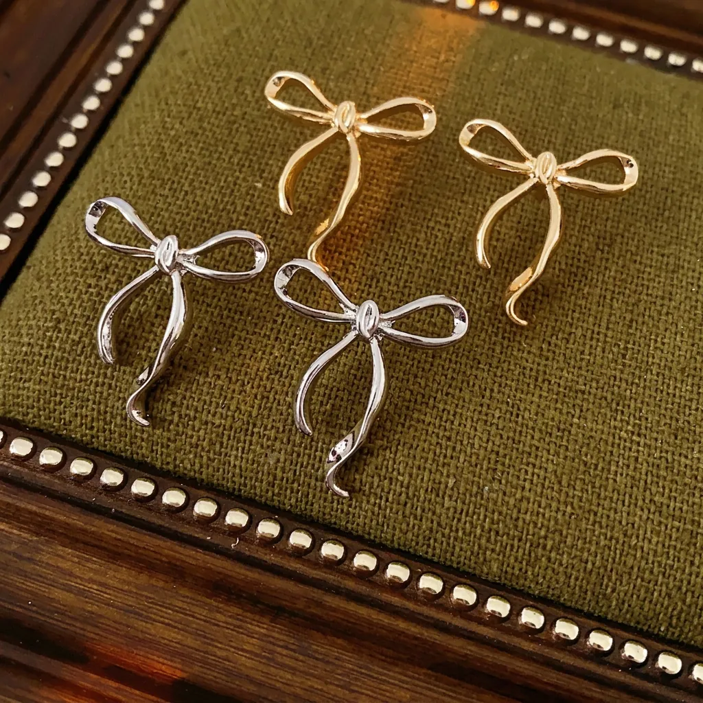 Boucles D'oreilles Puces Noeud Alliage Avec Silver Earring Post Minimaliste Chic Doux Style Ruban Français Pour Femmes