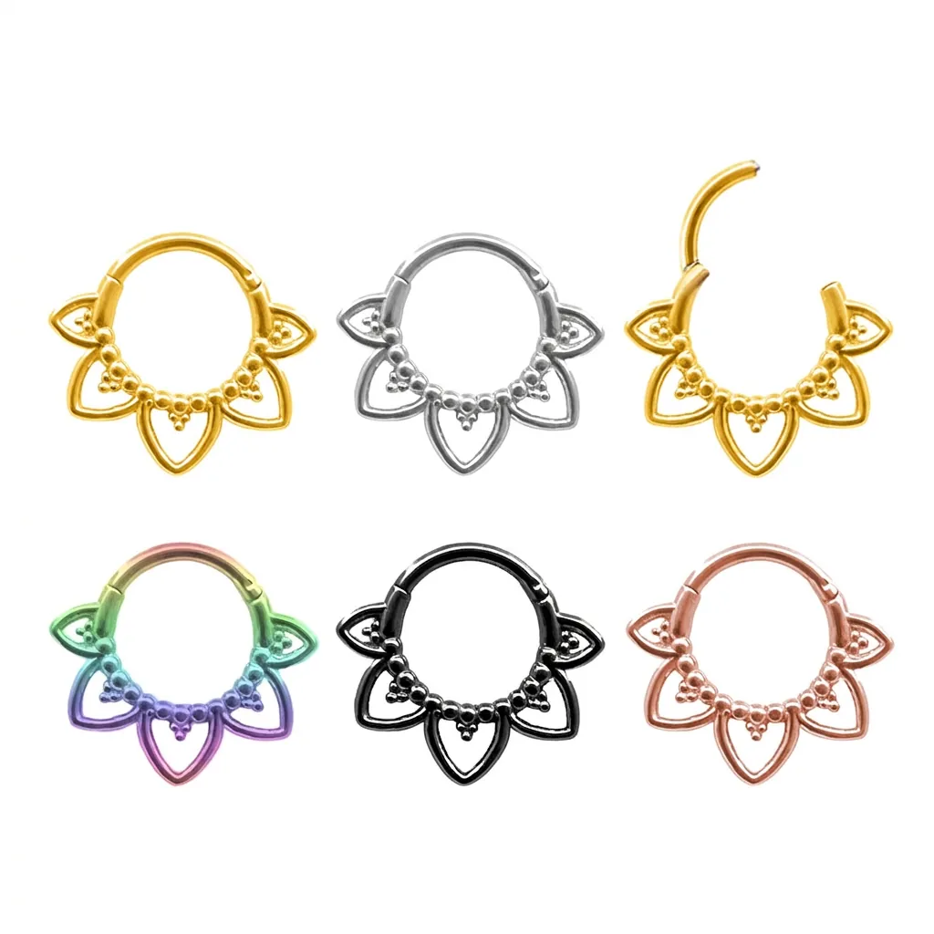 316 Stainless Steel Flower Nose Ring Hinged Segment Clicker Septum Piercing Jewelry For Women Gold Silver Black Rose Gold