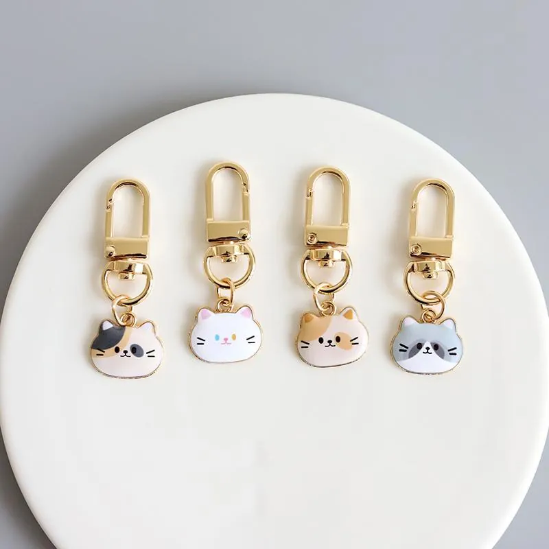 Cute Cat Keychain Metal Enamel Kawaii Kitten Head Pendant Bag Charm Fashion Jewelry Accessory For Women Girls