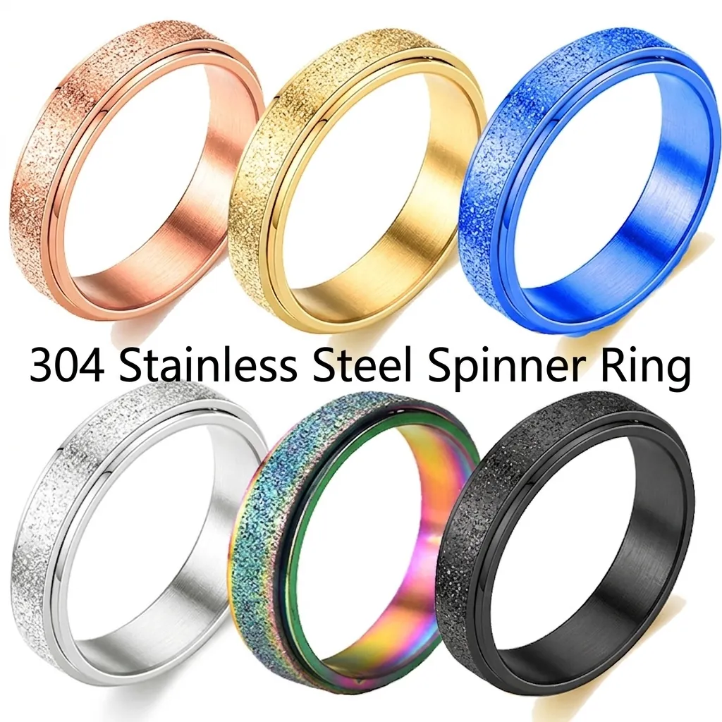 304 Stainless Steel Spinner Ring Matte Sandblasted Rotating Stress Relief Fashion Jewelry For Men Women Unisex