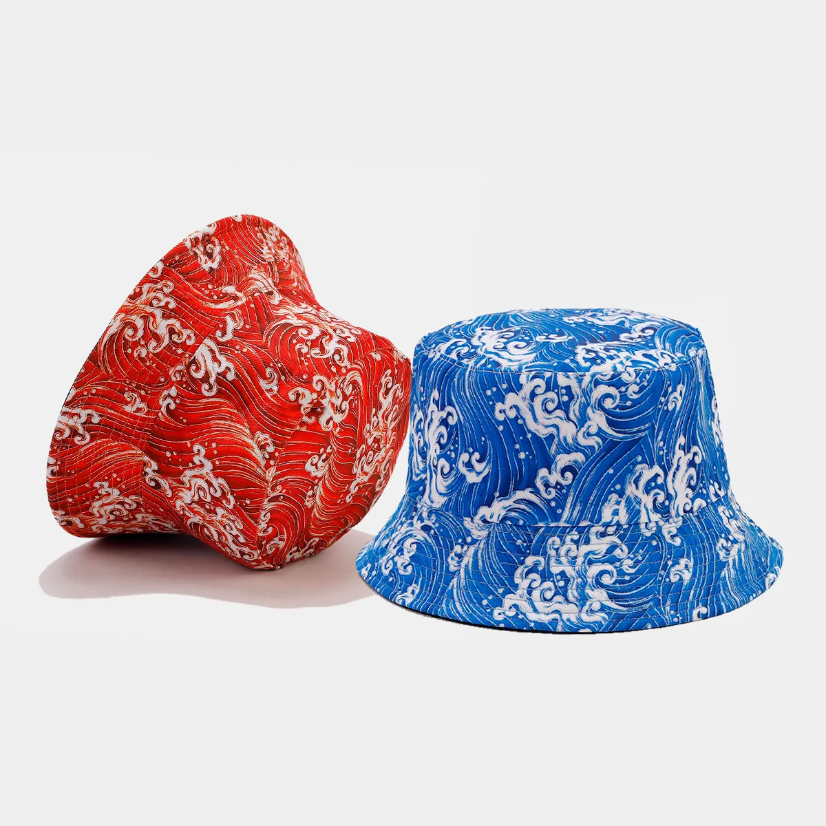Bucket Hat Cotton Polyester Reversible Japanese Ukiyo-e Ocean Wave Pattern Double Sided Sun Protection Fashion Casual