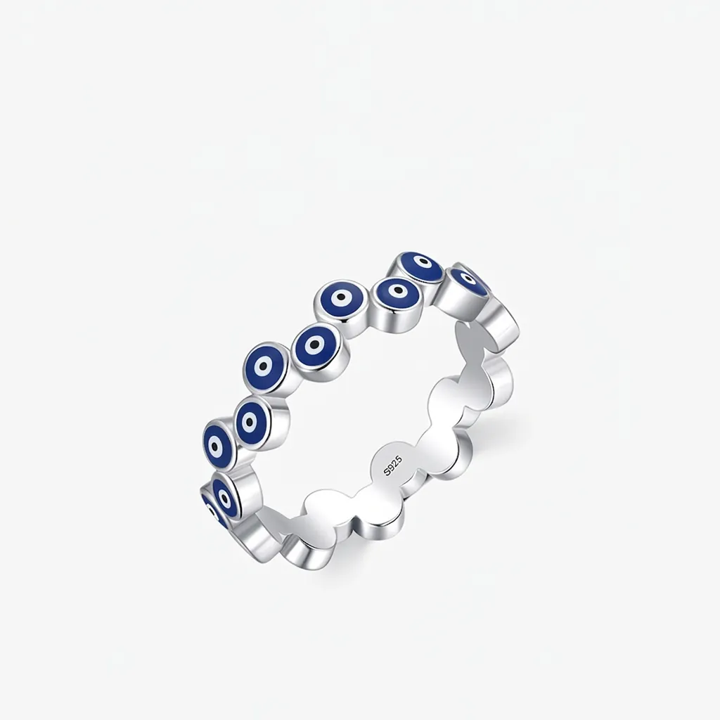 925 Sterling Silber Böser Blick Ring Für Damen Blau Emaille Tropföl Mode Schmuck Ethno Stil Wellenband Fingerring Geschenk