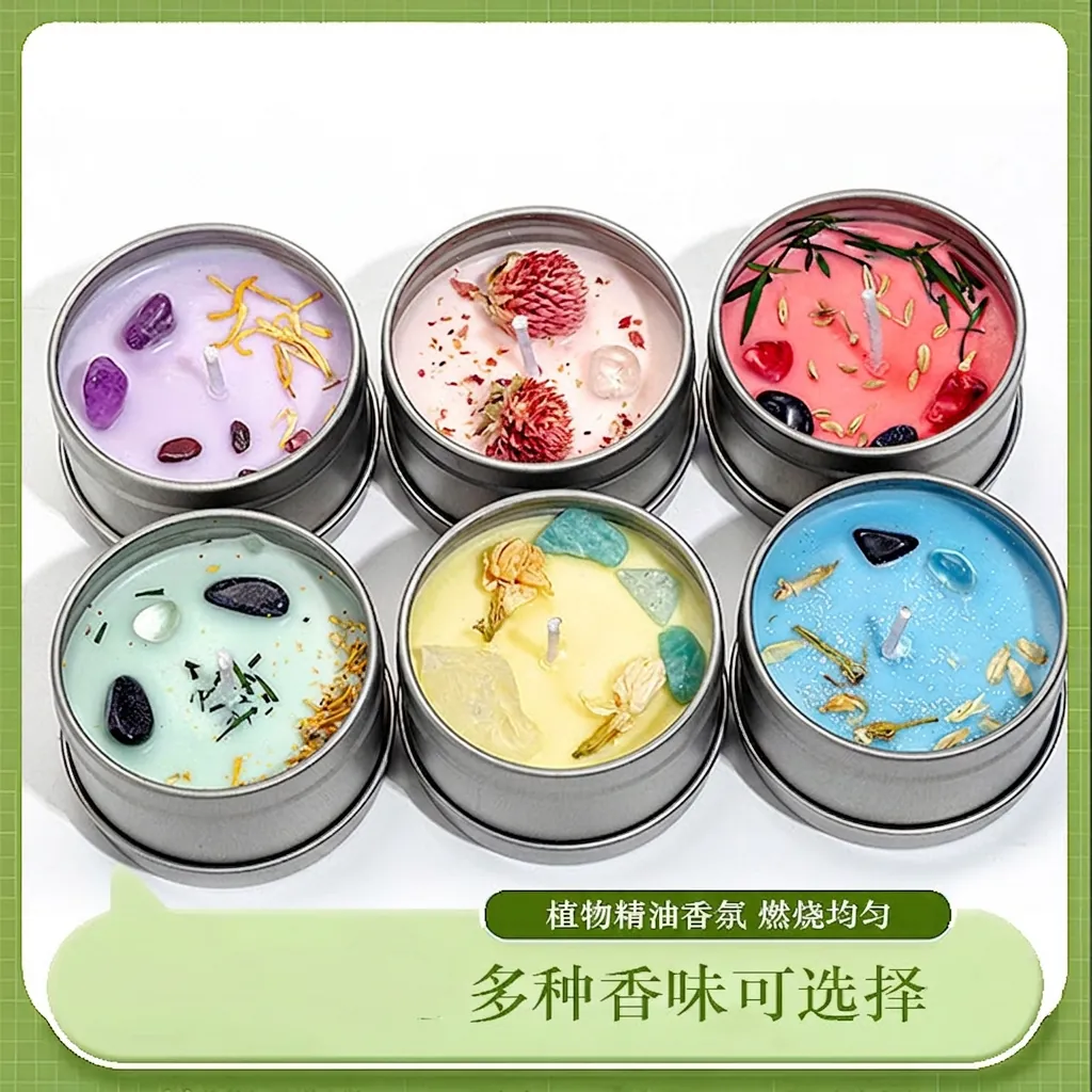 Wholesale Soy Wax Scented Candles with Dried Flowers and Crystal Stones ...