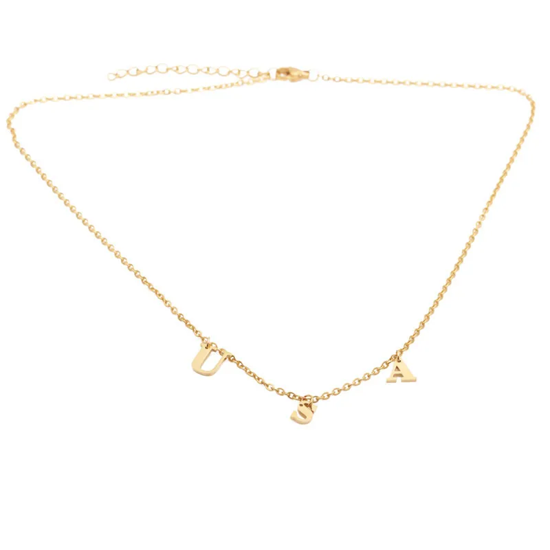 Collier Pendentif Lettres USA En Acier Inoxydable Bijoux Patriotiques Minimalistes Pour Femmes Hommes