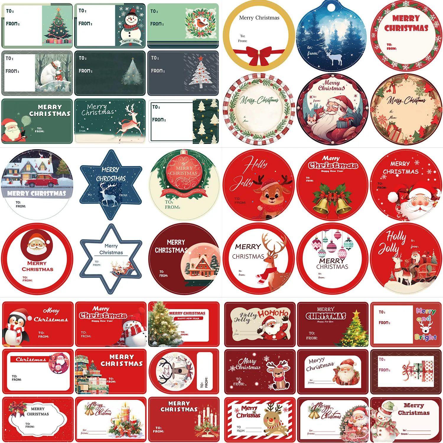 Christmas Stickers For Gift Tags Labels Merry Christmas Santa Reindeer Snowman DIY Craft Stickers For Kids Scrapbooking Multiple Designs Stationery Decor