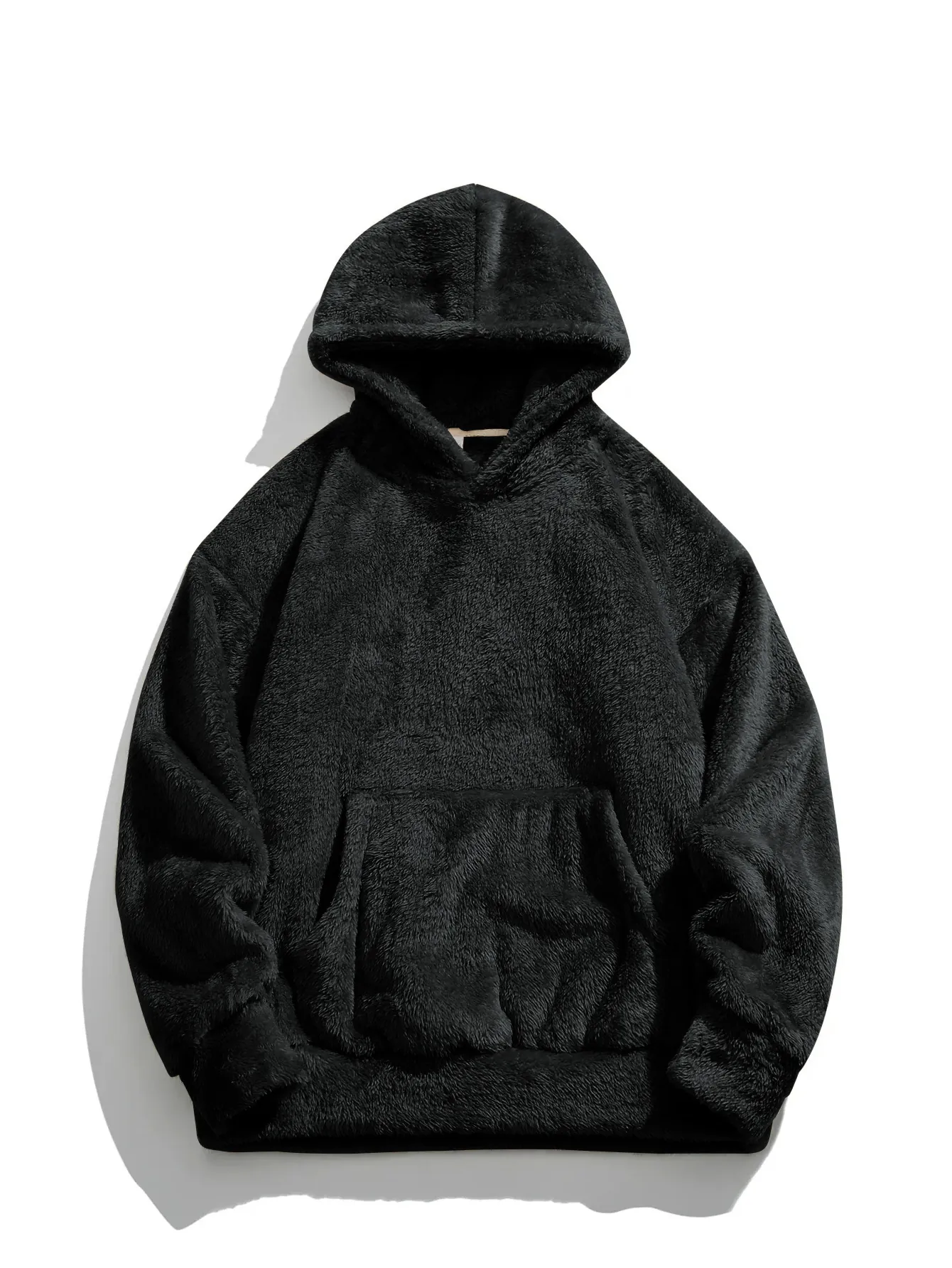 Felpa Con Cappuccio Da Uomo Sherpa Fleece Oversized Calda Peluche Big And Tall Colore Solido Inverno Casual