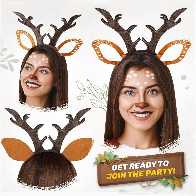 Christmas Reindeer Antler Headband Plush Elf Hat Xmas Tree Headband With Bow Bell Sequins For Party Women Kids Costume Accessories