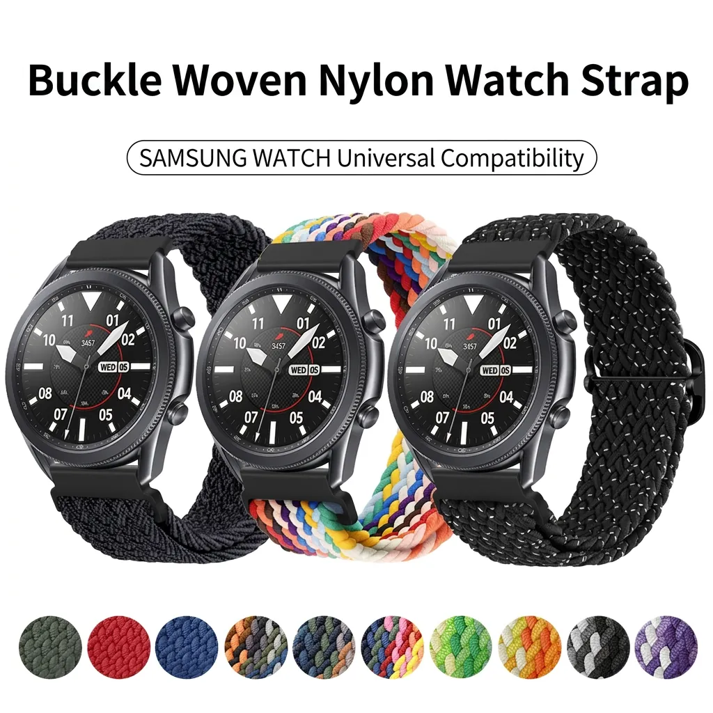 Adjustable Nylon Braided Solo Loop Watch Band For Samsung Galaxy Watch 7 6 5 4 Huawei GT Strap 20mm 22mm Elastic Slider Buckle