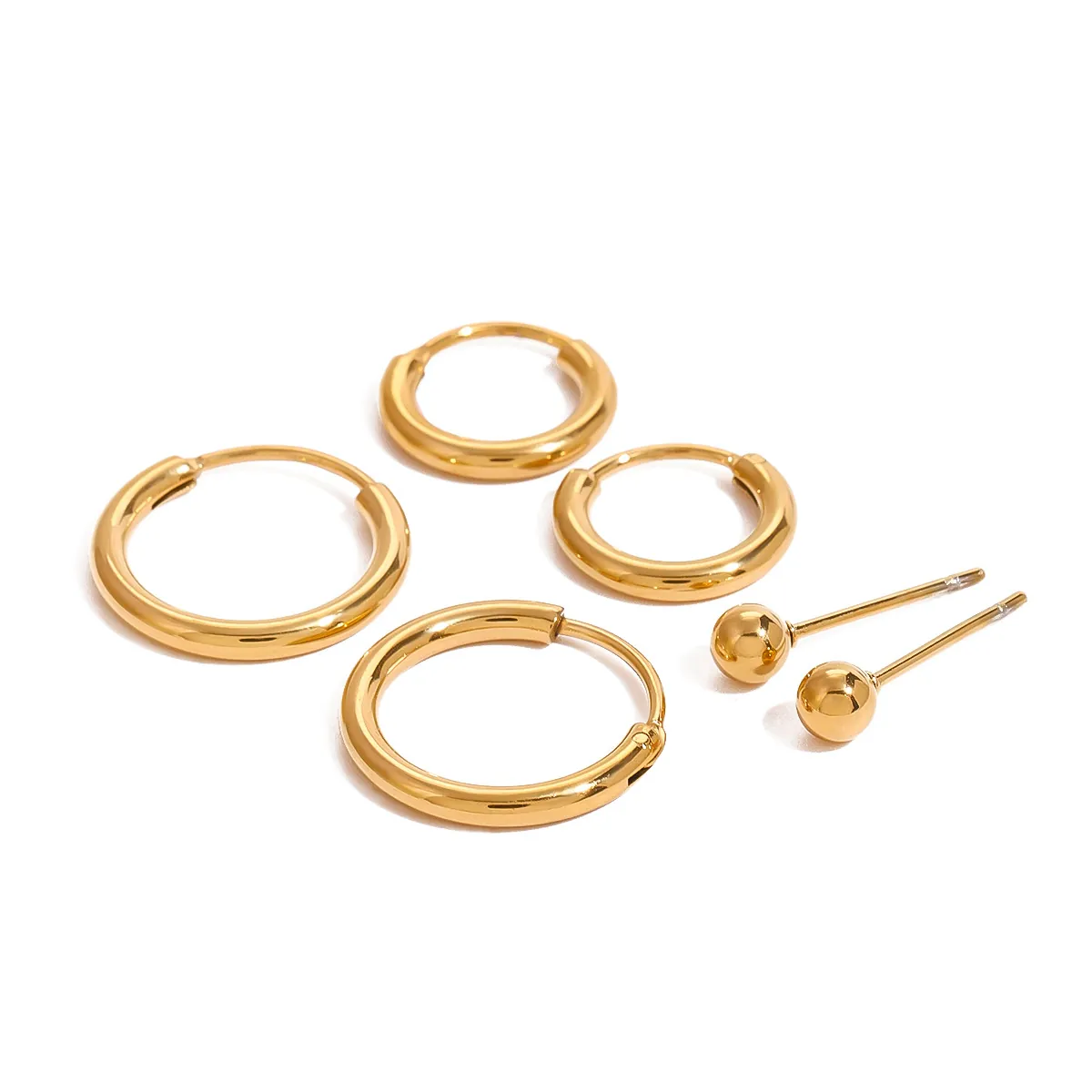 18K Vergoldet Edelstahl Ohrringe Minimalistische Runde Creolen Und Kugelstecker Für Damen Wasserdicht Hypoallergen Schmuck