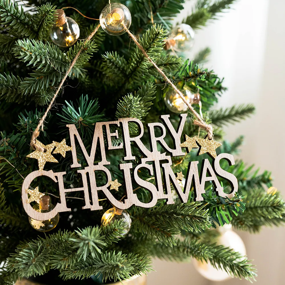 Merry Christmas Wooden Hanging Sign Letter Plaque Reindeer Santa Claus Welcome Door Decoration Ornaments For Home Party