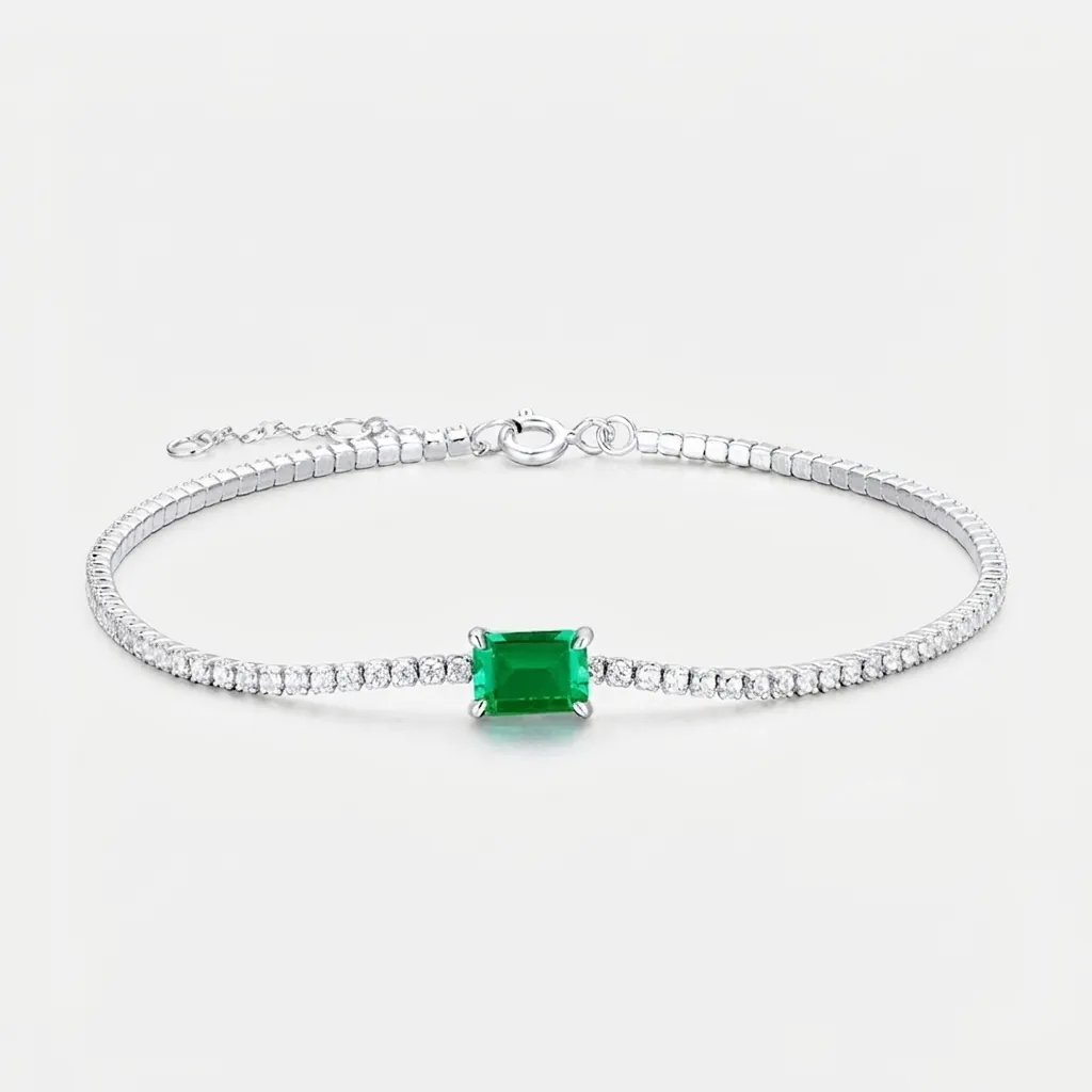 925 Sterling Silver Lab-Grown Emerald Bracelet Simple Vintage Emerald Cut Gemstone Tennis Bracelet Rhinestone Inlaid Hand Jewelry For Women