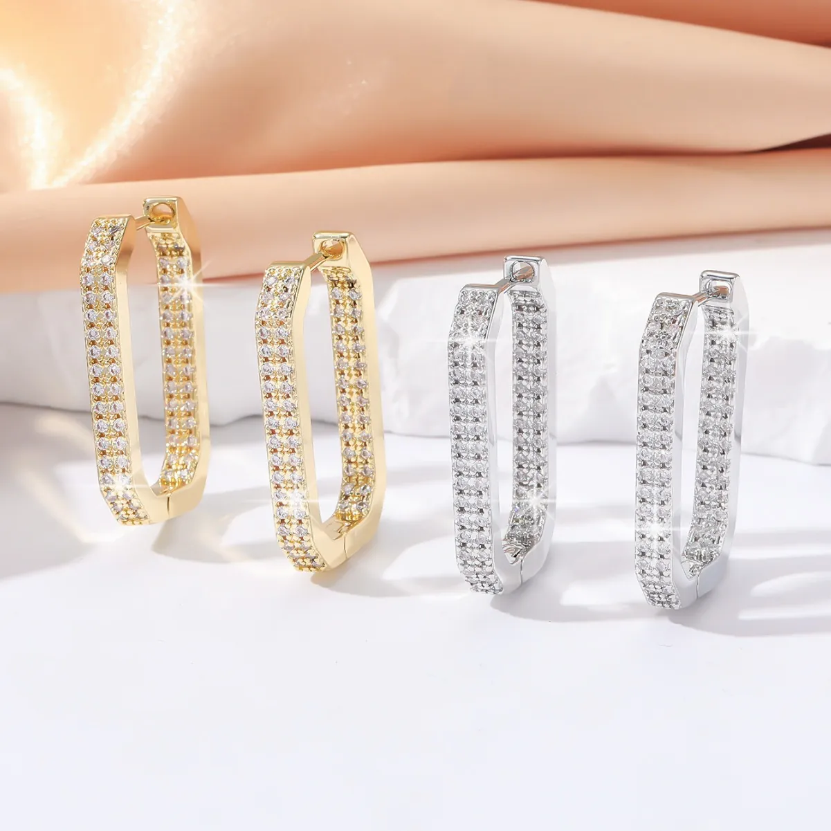 Geometric Hoop Earrings Copper Micro Pave Zircon C-Shaped U-Shaped Minimalist Luxury Jewelry For Women