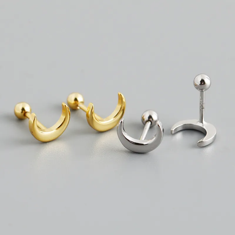 EH1322 Mini Orecchini a Bottone a Luna Crescente in Argento Sterling 925 per Donna Gioielli Placcati in Oro Argento Minimalisti