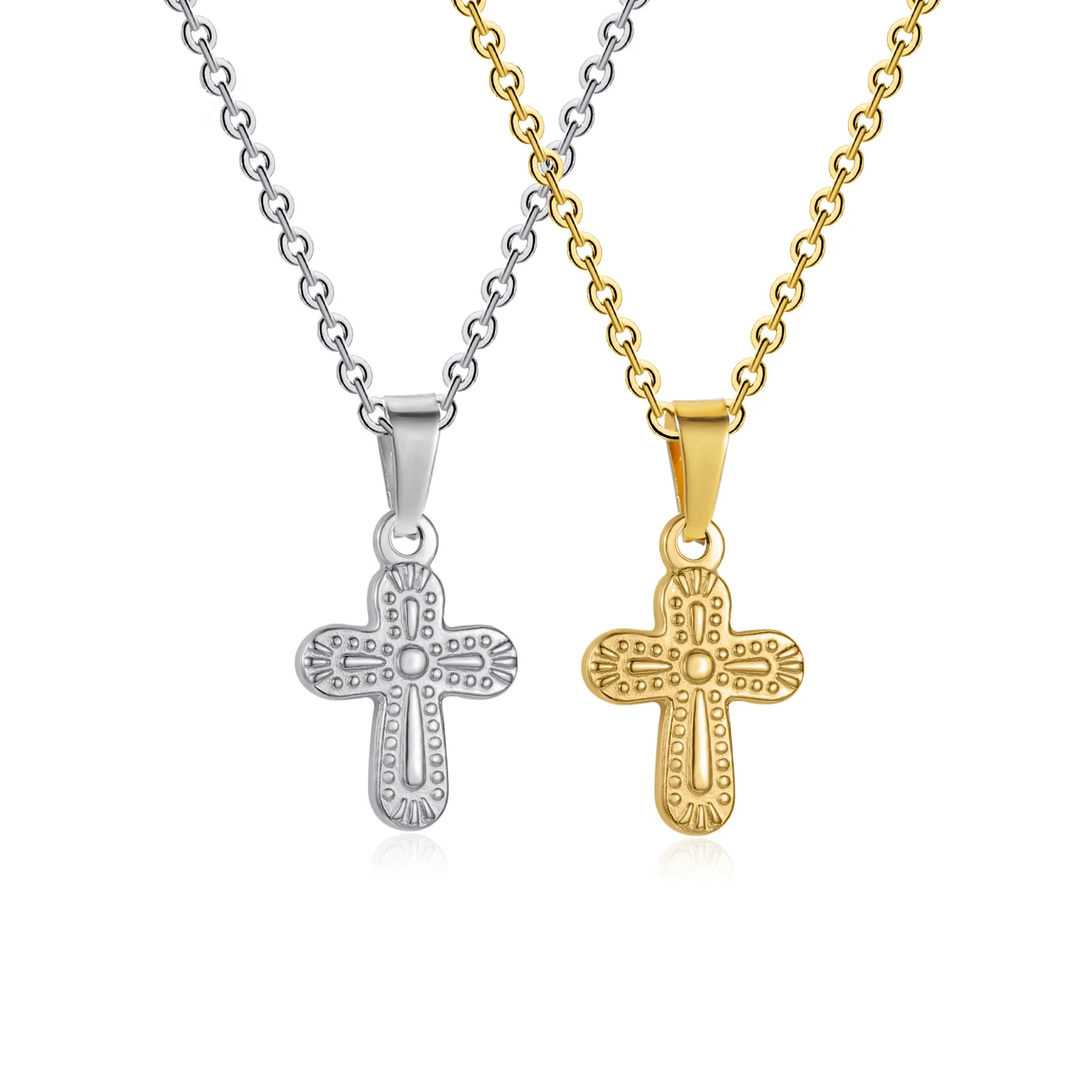 Vintage Kreuz Anhänger Halskette Edelstahl Geprägtes Muster Religiöser Schmuck Für Damen Herren Mode O Kette Geschenk