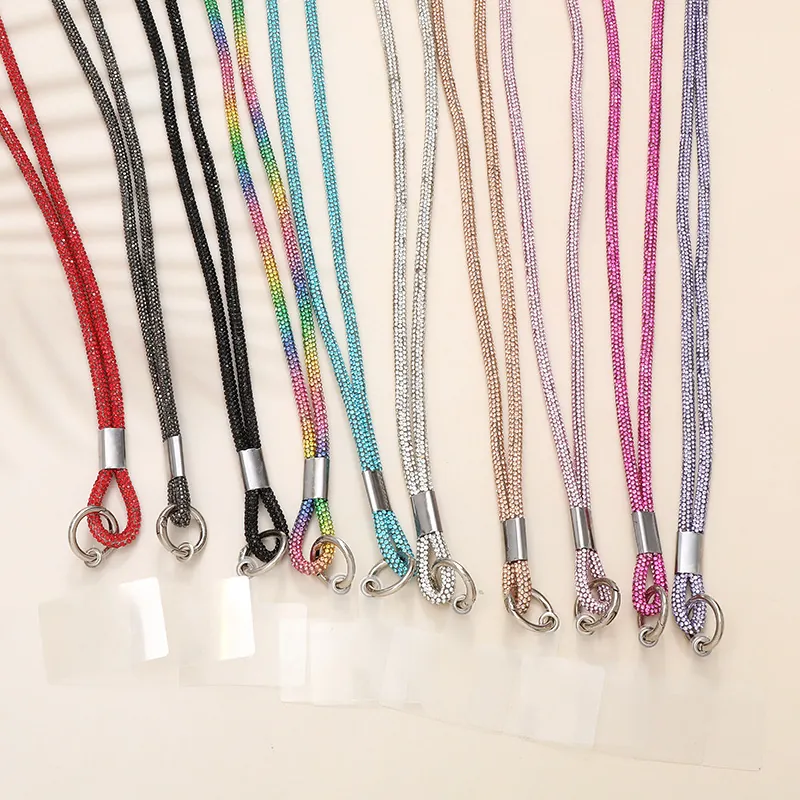 Rhinestone Crossbody Phone Lanyard Long Shoulder Strap Anti-Lost Luxury Sparkling Women Accessory With Patch