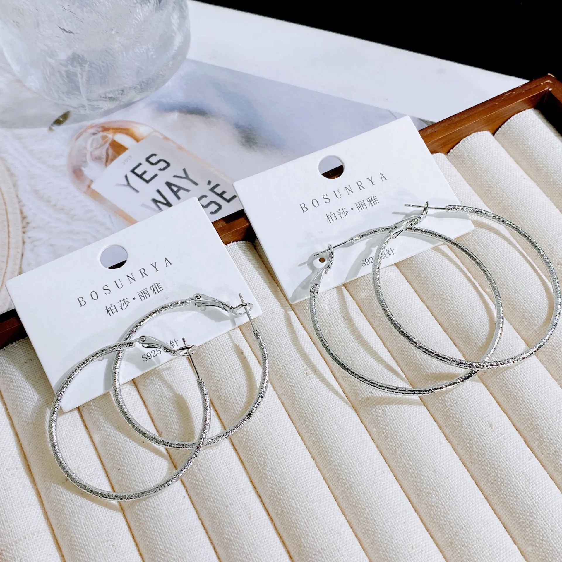 Frosted Copper Hoop Earrings With 925 Sterling Silver Earring Post Minimalist Silver Round Circle Ear Jewelry For Women