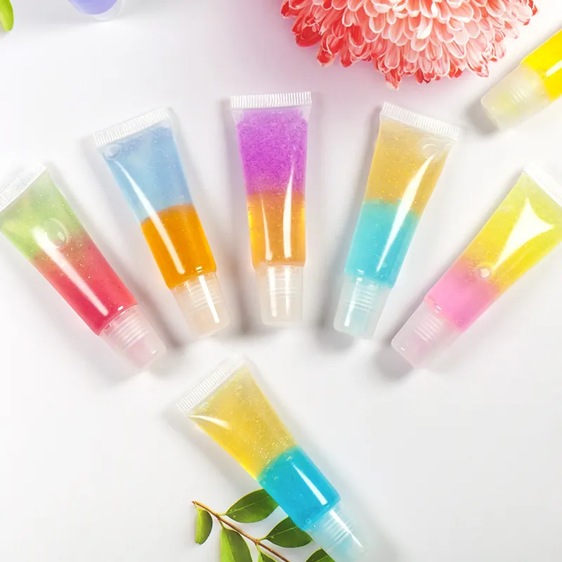 Shimmer Lip Gloss Glitter Moisturizing Double Layer Gradient Lip Oil Rainbow Transparent Tube Makeup For Women
