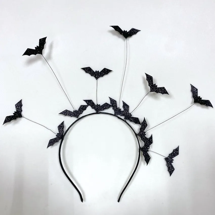 Serre-Tête Halloween Chauve-Souris Paillettes Cornes Diable Similicuir Rose Araignée Voile Mesh Cosplay Accessoires Cheveux