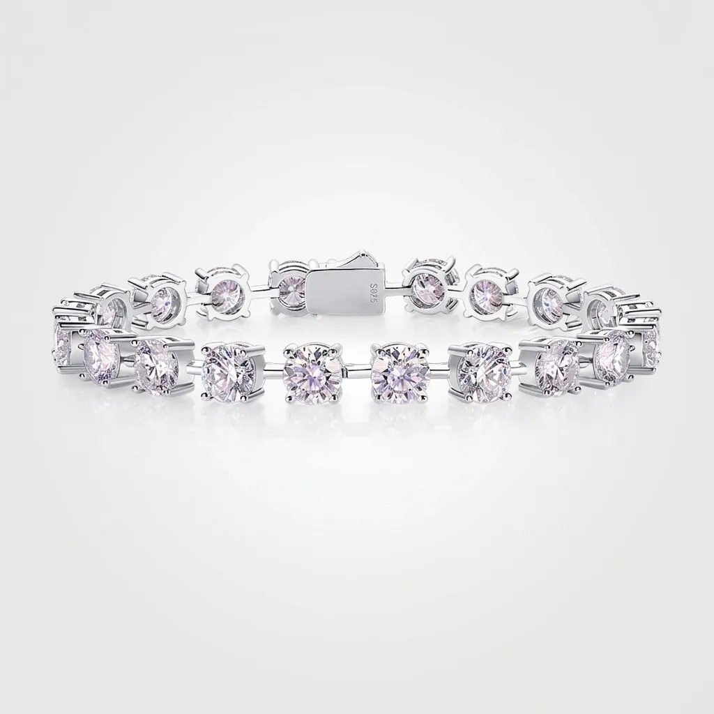 Pulsera de Tenis de Moissanita de Plata de Ley 925 Corte Redondo Brillante Color D Pulsera de Eslabones de Moissanita para Mujeres Hombres Joyería de Regalo